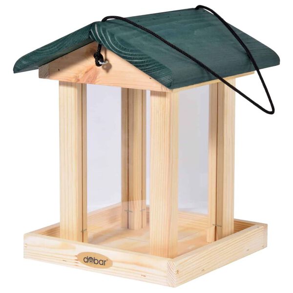 dobar Karmnik dla ptak&oacute;w z silosem, drewniany, naturalno-zielony