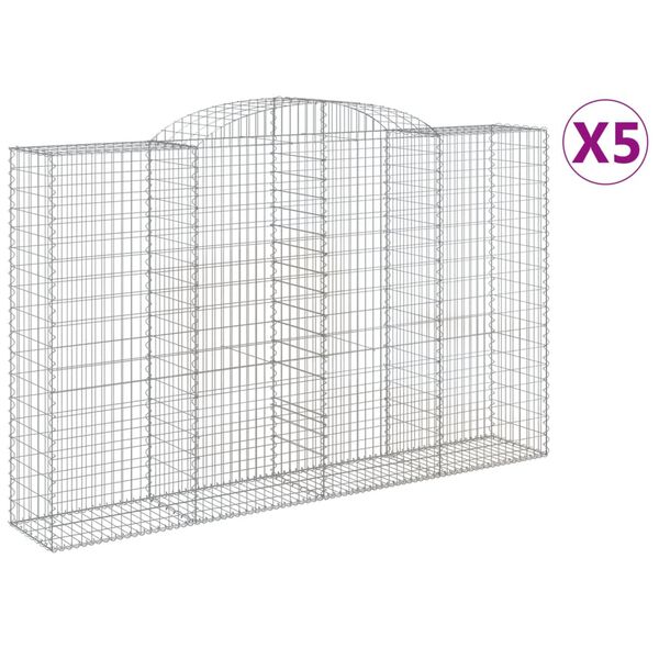 vidaXL Kosze gabionowe, 5 szt, 300x50x180/200 cm, galwanizowane żelazo