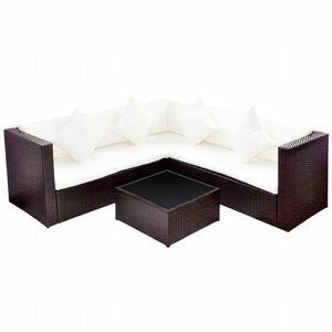 vidaXL 4-cz. zestaw wypoczynkowy do ogrodu, poduszki, rattan PE, brąz