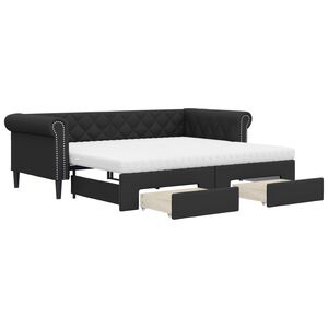 vidaXL Sofa rozsuwana z szufladami, czarna, 90x200 cm, sztuczna sk&oacute;ra