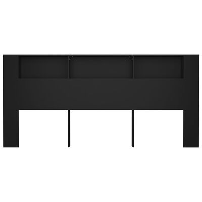 vidaXL Wezgłowie łóżka z półkami, czarne, 220x18,5x104,5 cm