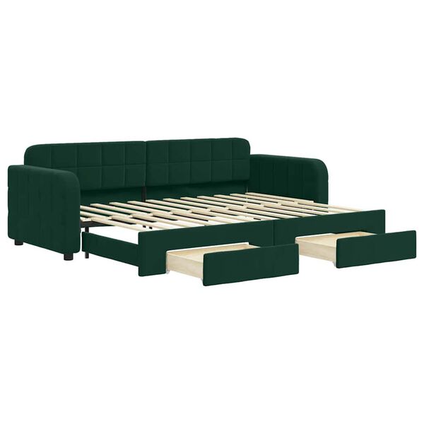 vidaXL Sofa rozsuwana z szufladami, ciemnozielona, 80x200 cm, aksamit
