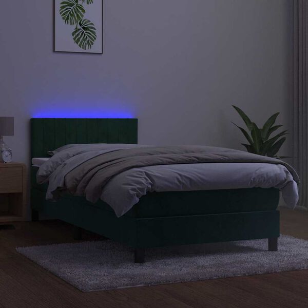 vidaXL Ł&oacute;żko kontynentalne z materacem i LED zielony aksamit 90x190 cm
