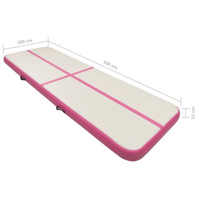 vidaXL Mata gimnastyczna z pompką, 500x100x15 cm, PVC, różowa