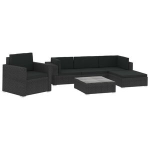 vidaXL 6-cz. zestaw mebli do ogrodu, z poduszkami, polirattan, czarny