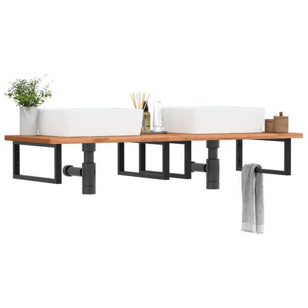 vidaXL P&oacute;łka ścienna pod umywalkę, stal i lite drewno bukowe