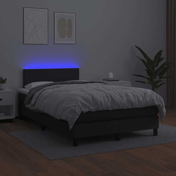 vidaXL Ł&oacute;żko kontynentalne z materacem i LED, czarne, 120x190 cm