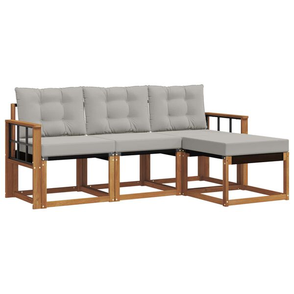 vidaXL Zestaw sof na zewnątrz z poduszką 4 pcs Naturalny i Jasny Szary