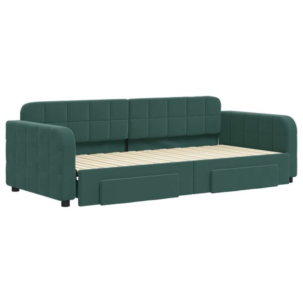vidaXL Sofa rozsuwana z szufladami, ciemnozielona, 90x200 cm, aksamit
