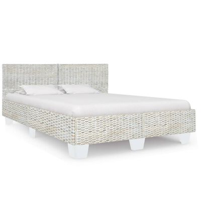 vidaXL Rama łóżka, szara, naturalny rattan, 160 x 200 cm