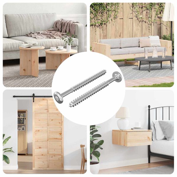 vidaXL Wkręty Drewniane 2 pcs Srebrny M6 x 70 mm Stal