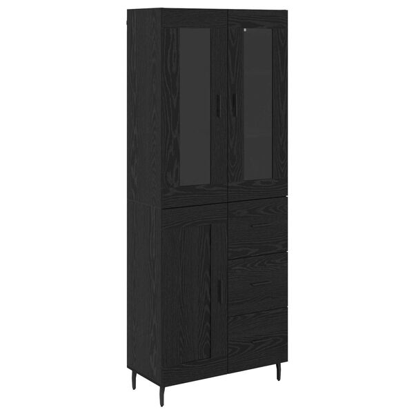 vidaXL Highboard 2 pcs Czarny Dąb Drewno inżynieryjne i szkło