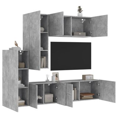vidaXL 5-cz. zestaw mebli TV, szarość betonu, materiał drewnopochodny