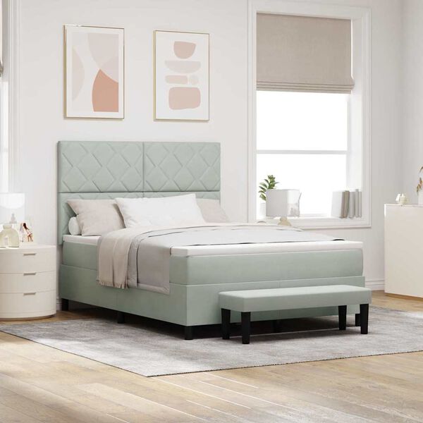 vidaXL Ł&oacute;żko sprężynowe z materacem Jasnoszary 140 x 200 cm Aksamit