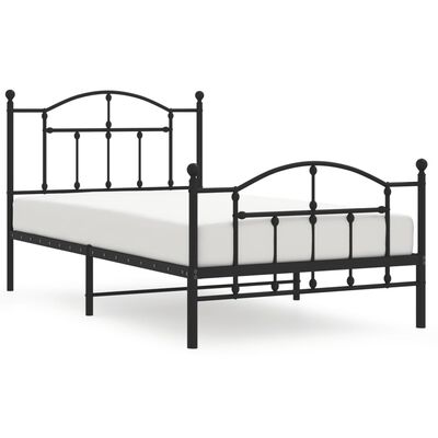 vidaXL Metalowa rama łóżka z wezgłowiem i zanóżkiem, czarna, 100x190cm