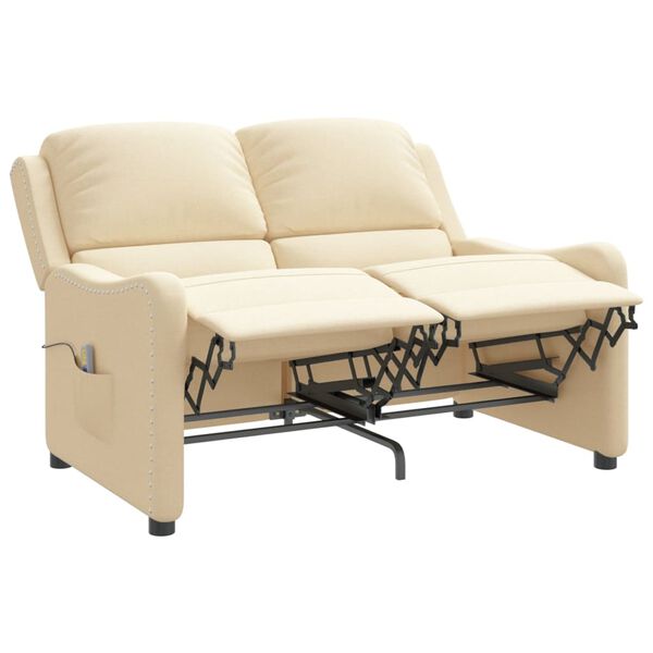 vidaXL Rozkładany fotel masujący, 2-os., kremowy, obity tkaniną