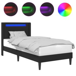 vidaXL Ramka ł&oacute;żka z paskami LED Czarny 90 x 190 cm Ekosk&oacute;ra