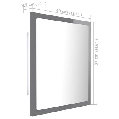 vidaXL Lustro łazienkowe LED, wysoki połysk, szare, 40x8,5x37cm, płyta