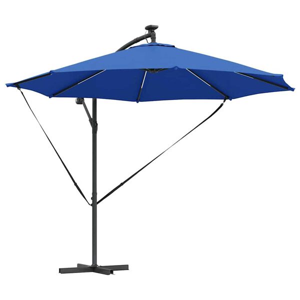 vidaXL Parasol plażowy Ze LED Lights Niebieski azur 294 x 294 x 248 cm