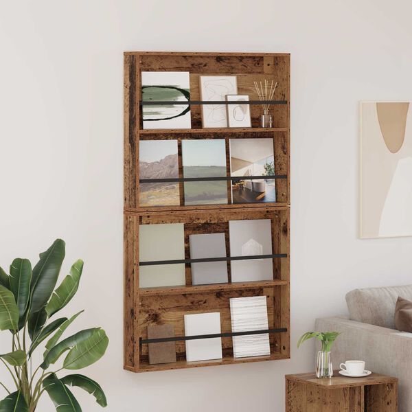 vidaXL Regał na gazety z p&oacute;łką 2 pcs Stare drewno 80 x 12 x 70 cm