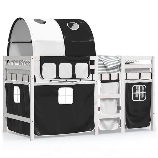 vidaXL Dziecięce łóżko na antresoli, z tunelem, biało-czarne, 90x190cm