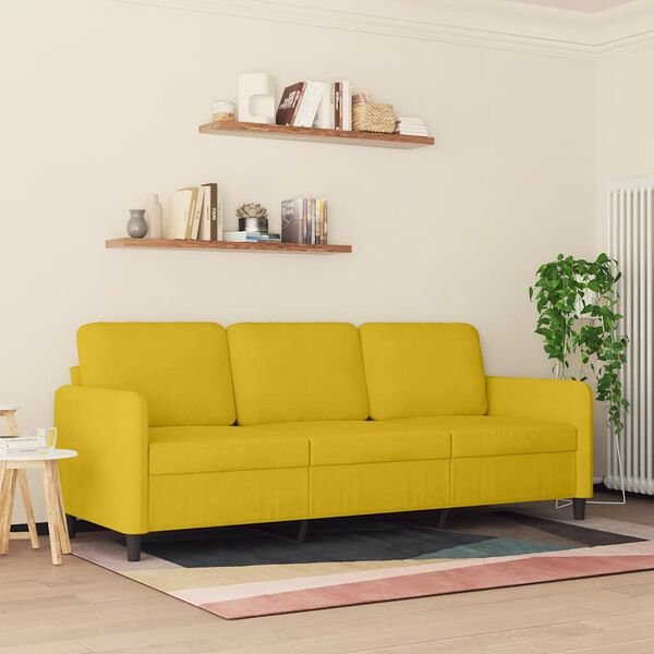 vidaXL Sofa 3-osobowa, ż&oacute;łty, 180 cm, tapicerowana aksamitem