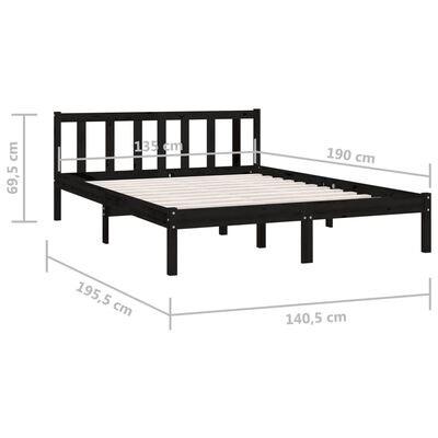 vidaXL Rama łóżka, czarna, lite drewno sosnowe, 135x190 cm, podwójna