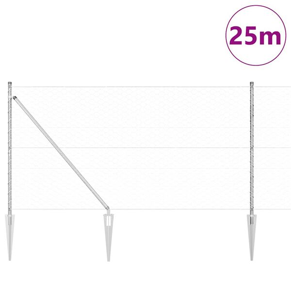 vidaXL Słupek ogrodzeniowy. Srebrny 25 x 1,2 m (siatka 50 mm) Stal