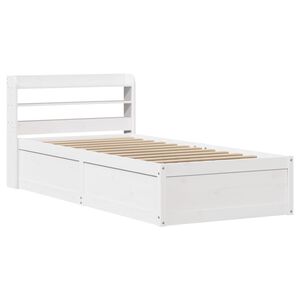 vidaXL Rama ł&oacute;żka z wezgłowiem, biała, 75x190 cm, lite drewno sosnowe