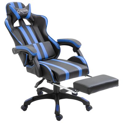 vidaXL Fotel dla gracza z podnóżkiem, niebieski, sztuczna skóra