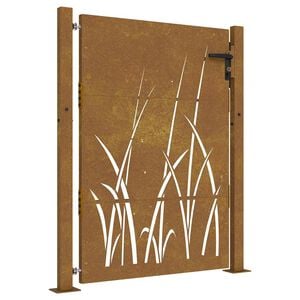 vidaXL Furtka ogrodowa, 100x150 cm, stal kortenowska, motyw trawy