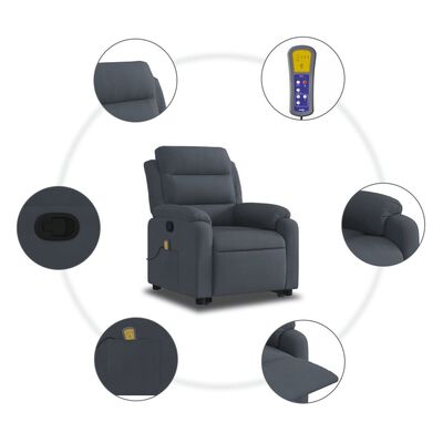 vidaXL Rozkładany fotel masujący, podnoszony, ciemnoszary, aksamitny