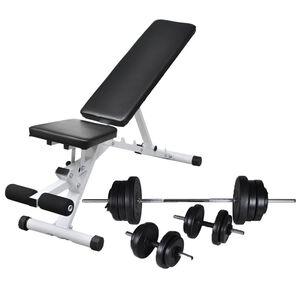 vidaXL Ławka do ćwiczeń ze sztangą i zestawem hantli, 60,5 kg