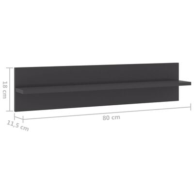 vidaXL Półki ścienne, 2 szt., wysoki połysk, szare, 80 x 11,5 x 18 cm