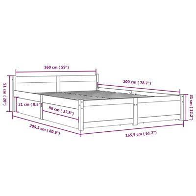 vidaXL Rama łóżka z szufladami, szara, 160x200 cm