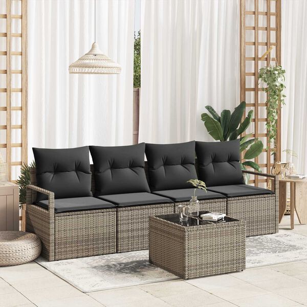 vidaXL Zestaw Sof na Ogr&oacute;d 5 pcs Szary 55 x 55 x 37 cm polirattan
