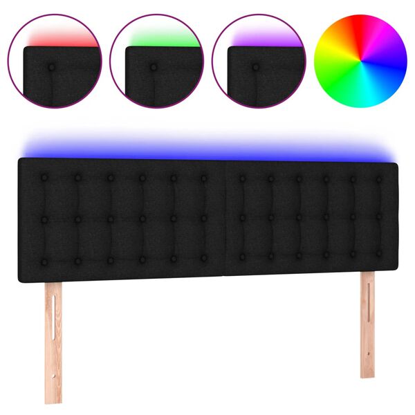 vidaXL Zagł&oacute;wek do ł&oacute;żka z LED, czarny, 144x5x78/88 cm, tkanina