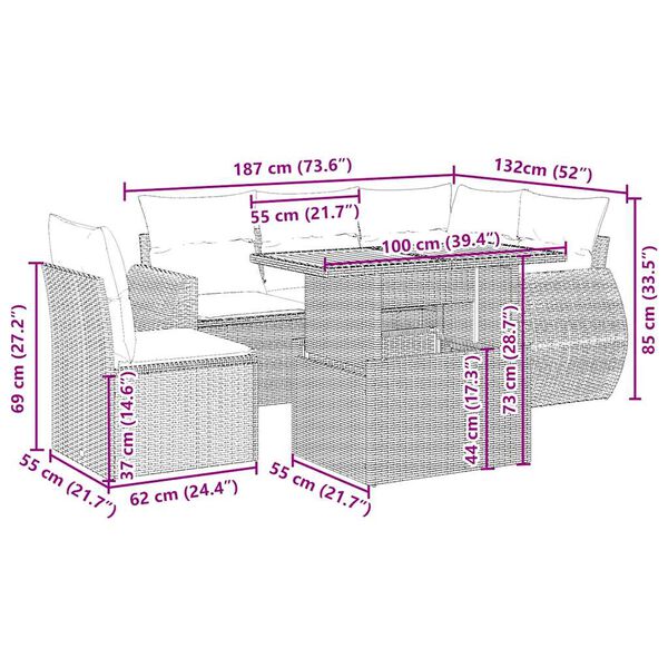 vidaXL 6-cz. zestaw mebli ogrodowych z poduszkami, beżowy, polirattan