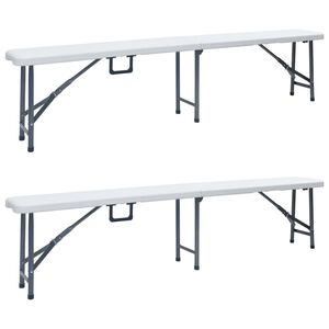 vidaXL Składane ławki ogrodowe, 2 szt., 180 cm, HDPE, białe