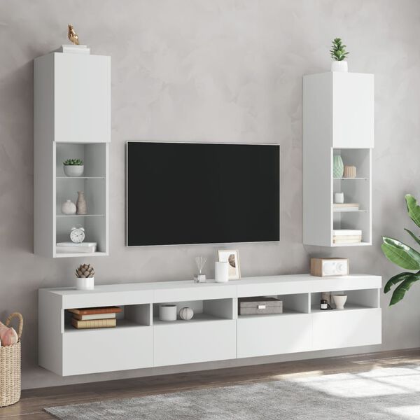 vidaXL Szafki TV, z LED, 2 szt., białe, 30,5x30x102 cm