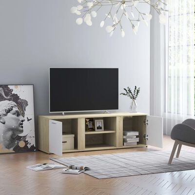 vidaXL Szafka pod telewizor, biel i dąb sonoma, 120x34x37 cm