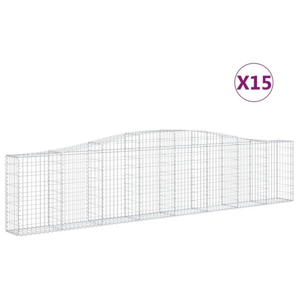 vidaXL Kosze gabionowe, 15 szt, 400x30x80/100 cm, galwanizowane żelazo
