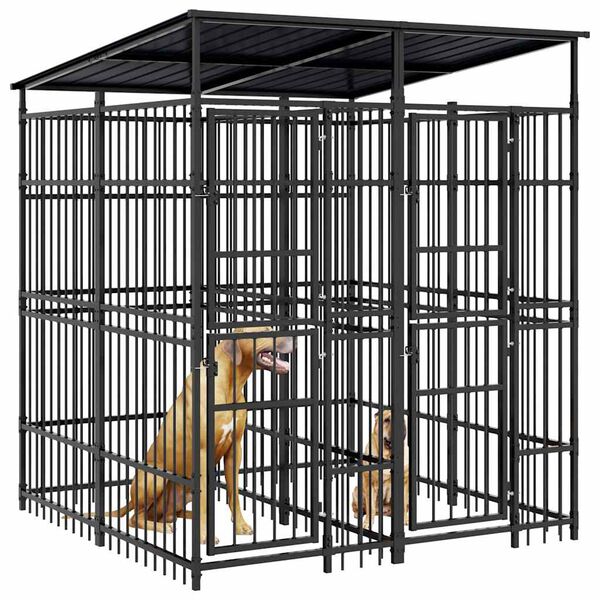 vidaXL Kojec zewnętrzny dla ps&oacute;w, z zadaszeniem, stalowy, 3,69 m&sup2;