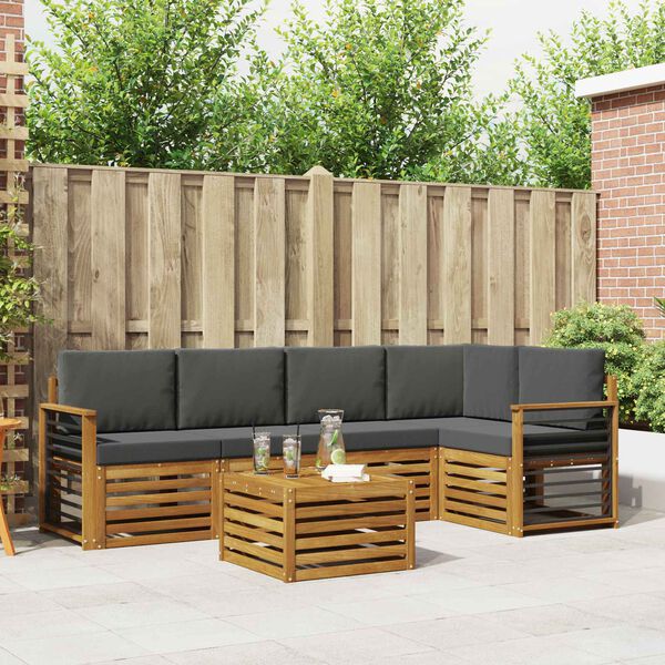 vidaXL Zestawy sof 6 pcs Naturalny i Antracytowy Lite Drewno Akacji
