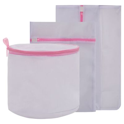 vidaXL Zestaw 3 worków do prania z siateczki, biało-różowe