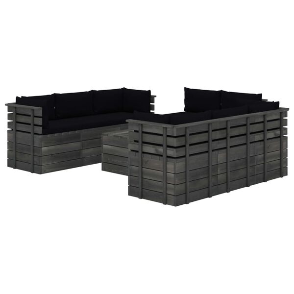 vidaXL 9-cz. zestaw wypoczynkowy z palet, z poduszkami, lita sosna