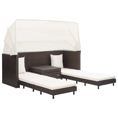 vidaXL Rozkładane łóżko ogrodowe z zadaszeniem, rattan PE, brązowe