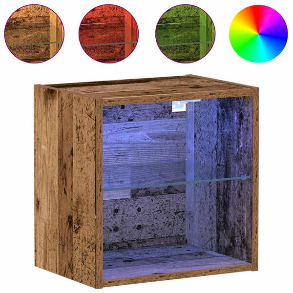 vidaXL P&oacute;łka wisząca z oświetleniem LED Brązowy 40 x 28,5 x 40 cm