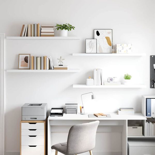 vidaXL P&oacute;łki ścienne 4 szt., białe, 120x23,5x3,8 cm, MDF