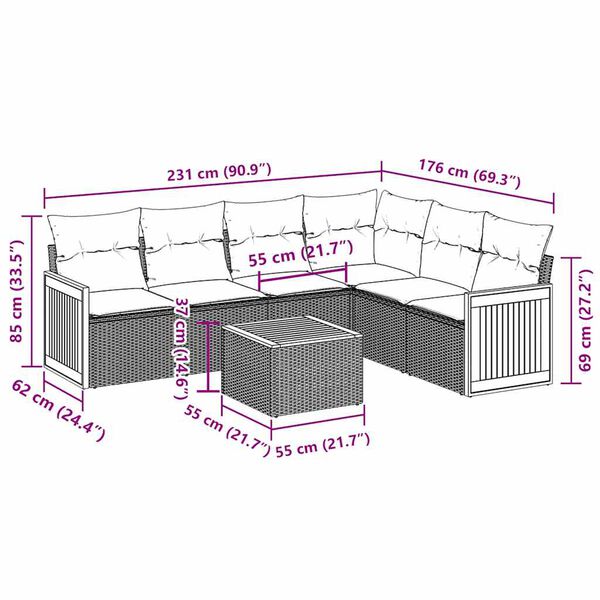 vidaXL 7-cz. zestaw wypoczynkowy do ogrodu, z poduszkami, czarny